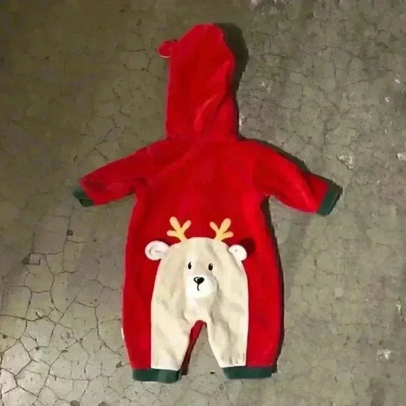 LITTLE ME RED VELOUR MY FIRST CHRISTMAS ONESIE LABELED 3 MONTHS - Picture 4 of 5
